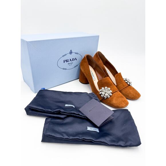 Prada Ornament-Embellished Suede Loafer Pump 37 w/ box and dustbag - Picture 4 of 11